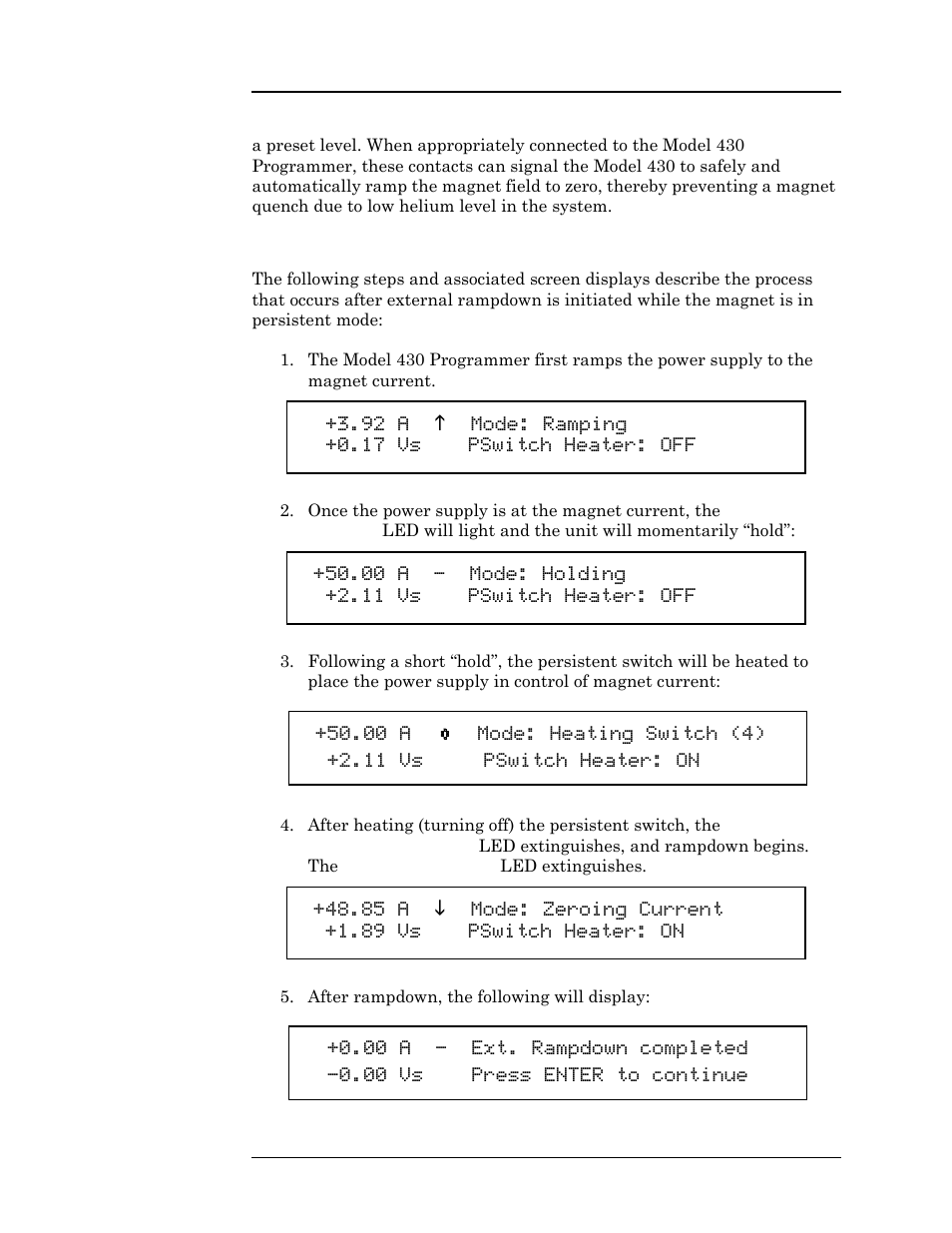 1 external rampdown while in persistent mode | American Magnetics 4Q12125PS-430 Integrated Power Supply System User Manual | Page 107 / 216