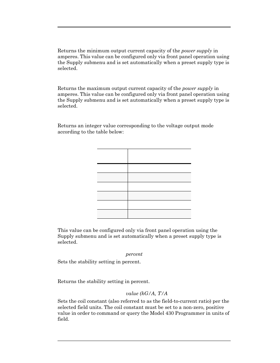 Table 4-4, Return values and meanings for, Supply:m | Remote interface reference | American Magnetics 4Q12125PS-430 Integrated Power Supply System User Manual | Page 130 / 216