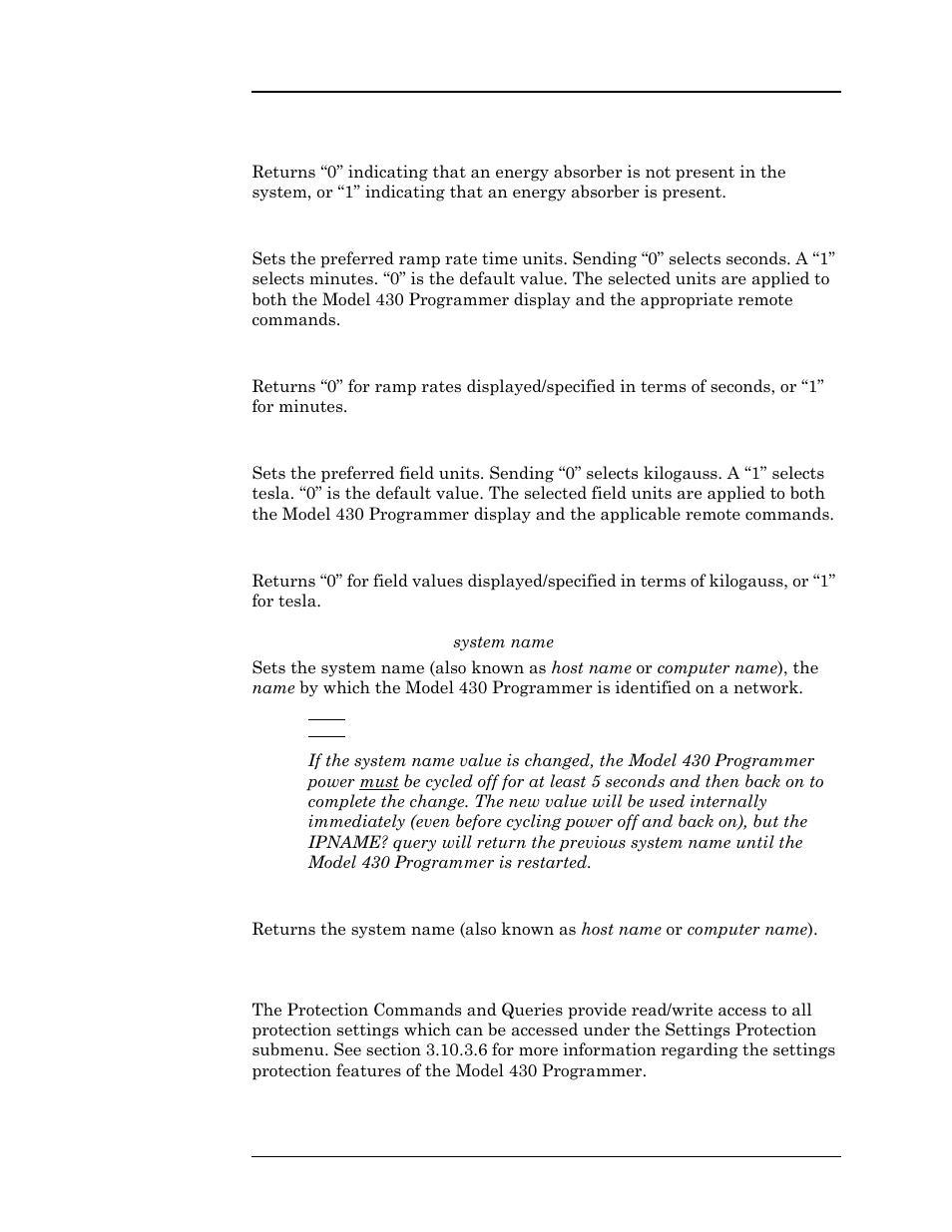 4 protection commands and queries, Remote interface reference | American Magnetics 4Q12125PS-430 Integrated Power Supply System User Manual | Page 133 / 216