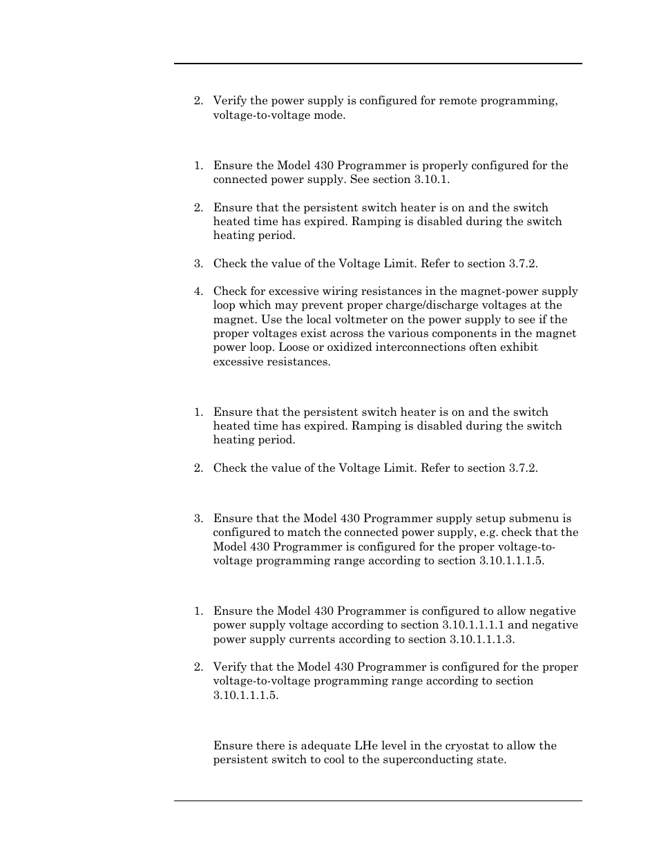 8 cannot charge the magnet to desired field, 10 cannot place the magnet in persistent mode, Service | American Magnetics 4Q12125PS-430 Integrated Power Supply System User Manual | Page 157 / 216