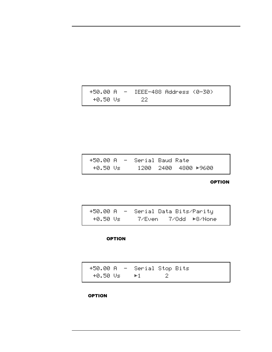 4 comm setup submenu, 1 ieee-488 address, 2 serial baud rate | 3 serial data bits/parity, 4 serial stop bits, Comm setup submenu | American Magnetics 420 Power Supply Programmer User Manual | Page 67 / 134