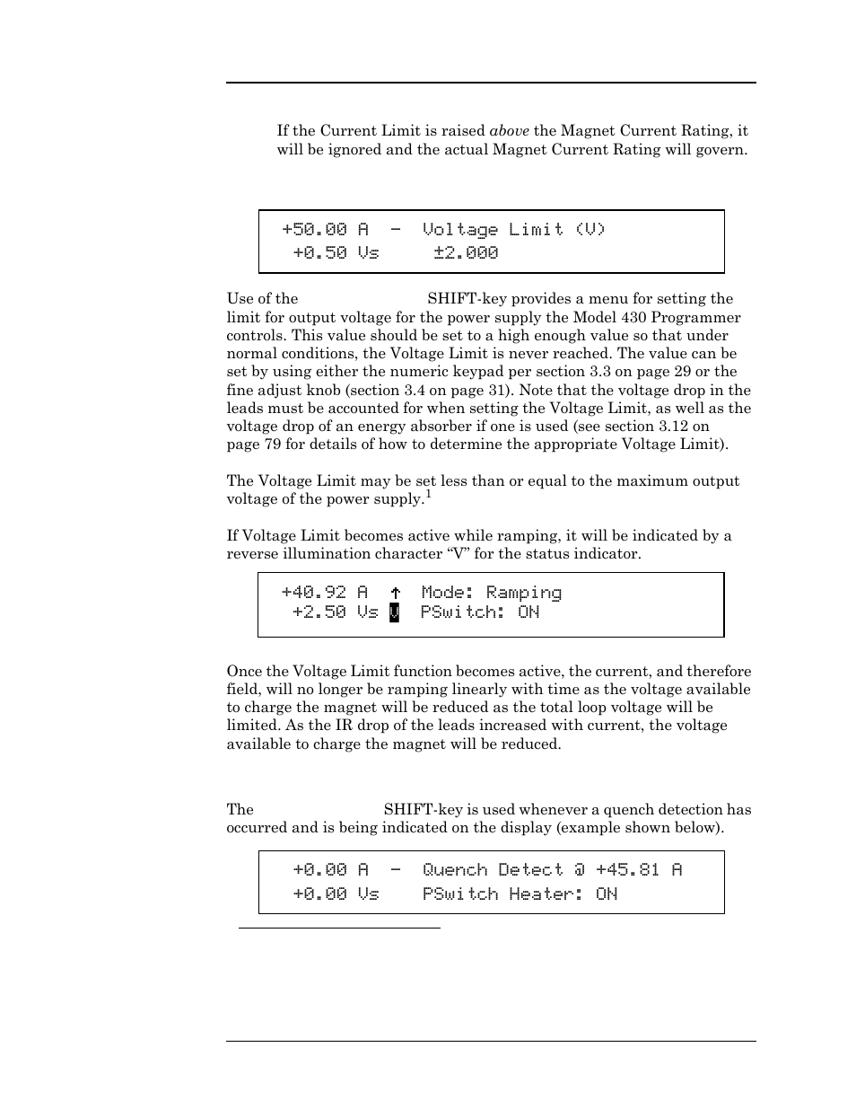 2 voltage limit shift-key, 3 reset quench shift-key, Operation | American Magnetics 05100PS-430-601 High Stability Integrated Power Supply System User Manual | Page 59 / 226