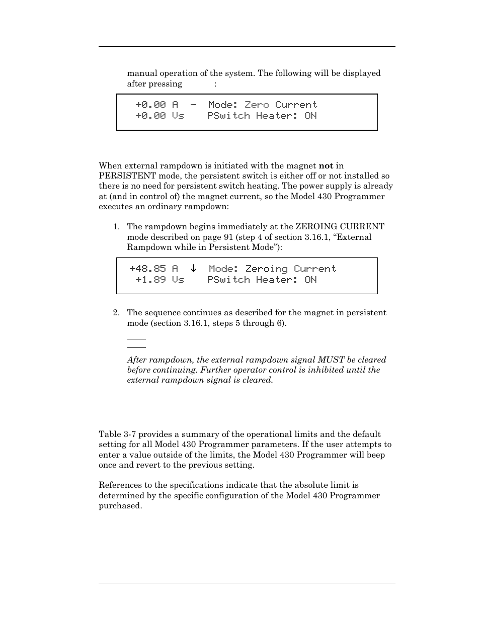 2 external rampdown while not in persistent mode | American Magnetics 05200PS-430-601 Integrated Power Supply System User Manual | Page 110 / 224