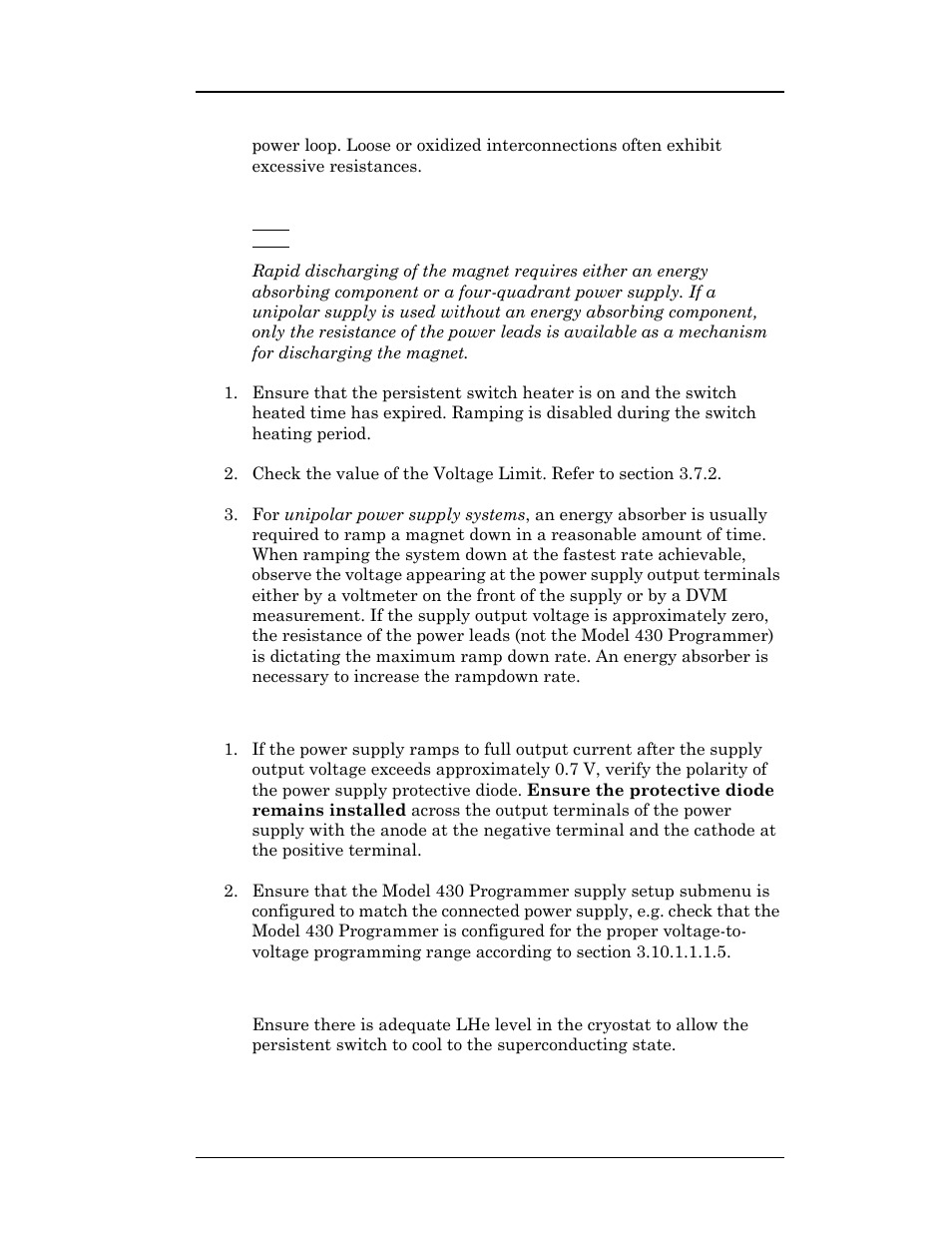 8 cannot charge the magnet to desired field, 9 cannot place the magnet in persistent mode, Service | American Magnetics 05200PS-430-601 Integrated Power Supply System User Manual | Page 160 / 224