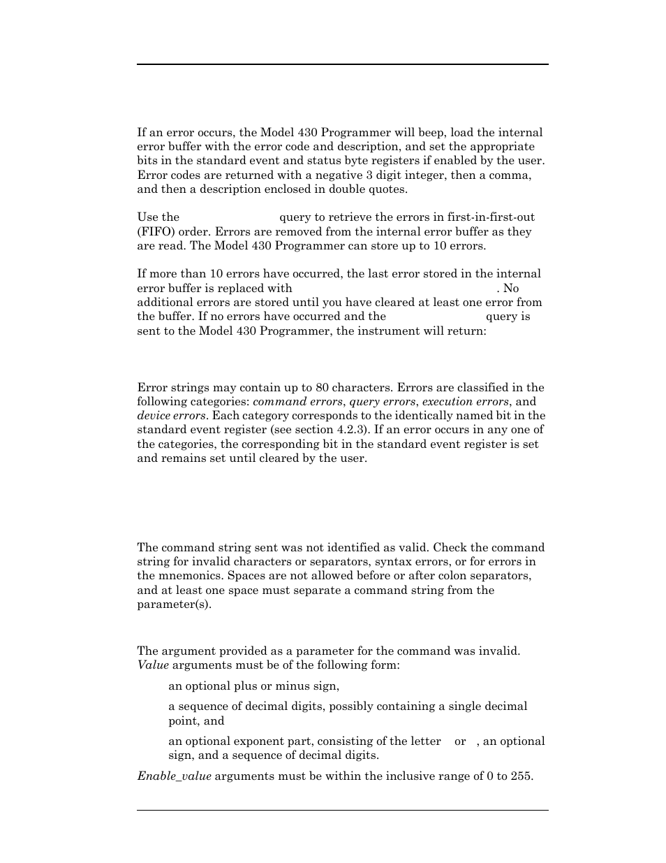 6 error messages, 1 command errors, Section 4.6 for a com | Remote interface reference | American Magnetics 4Q1010PS-430 Integrated Power Supply System User Manual | Page 148 / 214