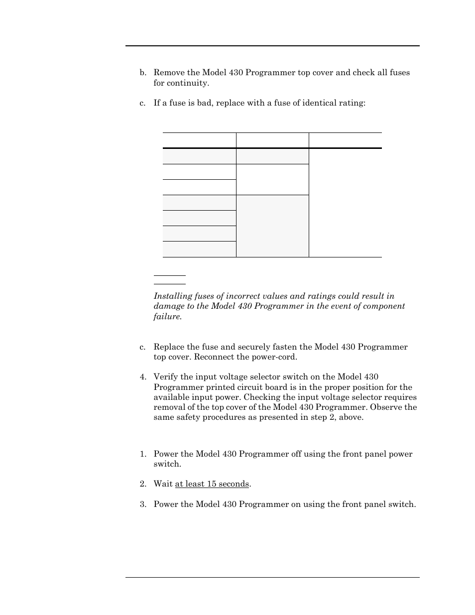 Table 5-1. v-v mode input range picklist values, 3 failure to load message displayed after power-up, Table 5-1 | V-v mode input range picklist values, Service | American Magnetics 4Q1010PS-430 Integrated Power Supply System User Manual | Page 155 / 214