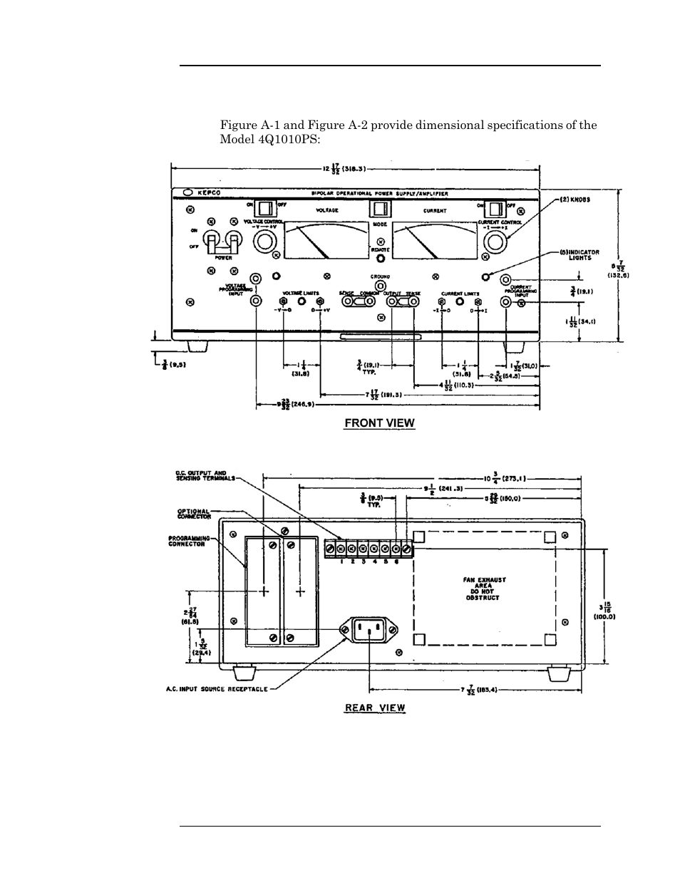 A.11.2 model 4q1010ps dimensional specifications, Appendix | American Magnetics 4Q1010PS-430 Integrated Power Supply System User Manual | Page 181 / 214