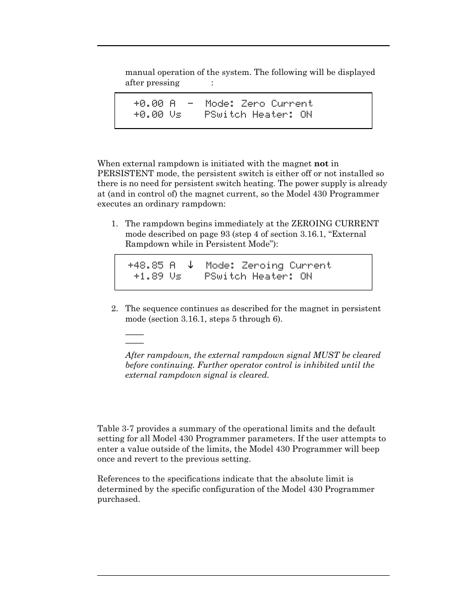 2 external rampdown while not in persistent mode | American Magnetics 05300PS-430-601 High Stability Integrated Power Supply System User Manual | Page 112 / 226