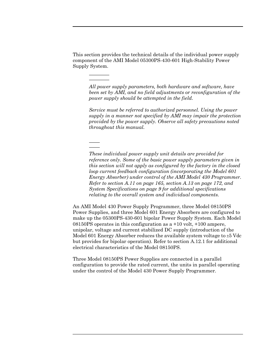 A.12 power supply details, Appendix | American Magnetics 05300PS-430-601 High Stability Integrated Power Supply System User Manual | Page 185 / 226