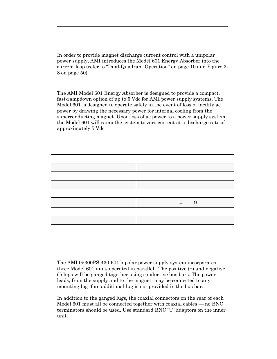 A.13 model 601 and energy absorption, A.13.1 model 601 specifications, Appendix | American Magnetics 05300PS-430-601 High Stability Integrated Power Supply System User Manual | Page 190 / 226