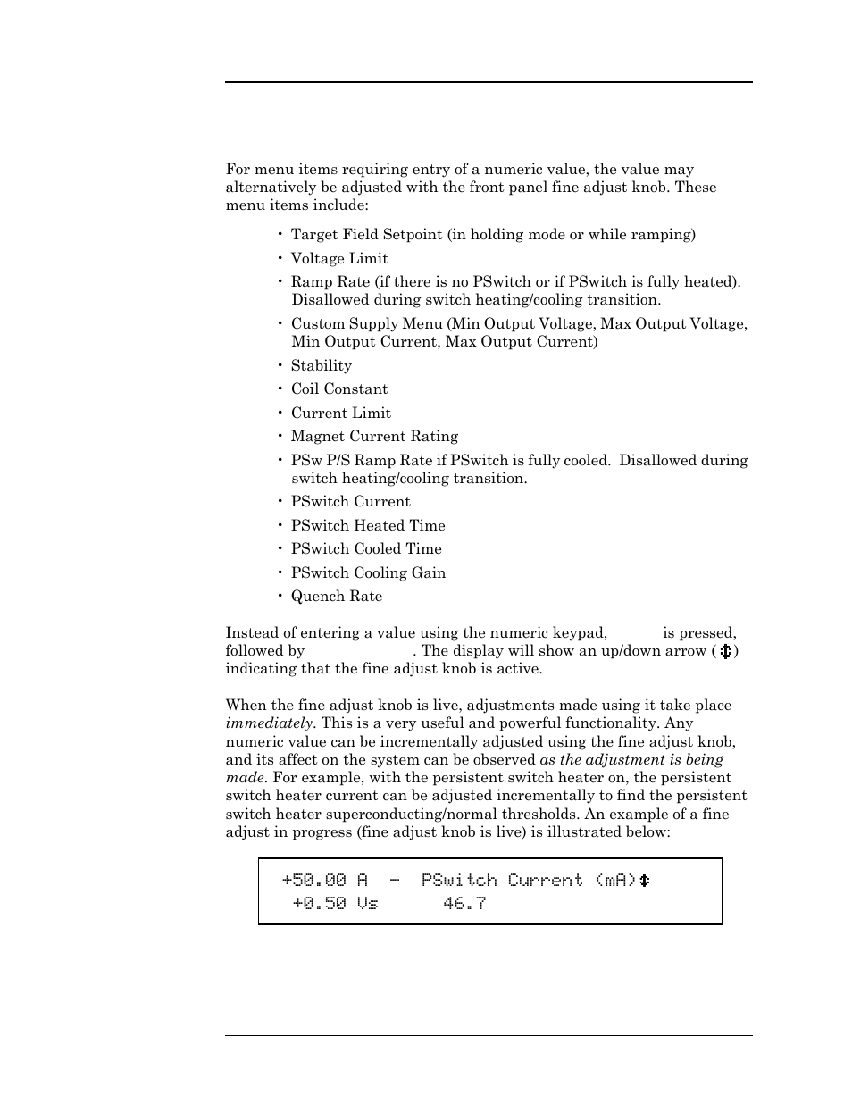 4 using fine adjust knob to adjust numeric values, Operation | American Magnetics 05300PS-430-601 High Stability Integrated Power Supply System User Manual | Page 49 / 226