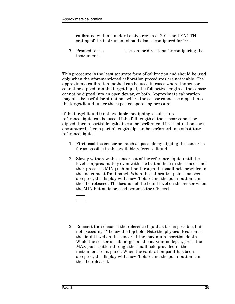 3 approximate calibration, Calibration | American Magnetics 185 & 186 Liquid Level Instruments (CE-Marked) User Manual | Page 35 / 82