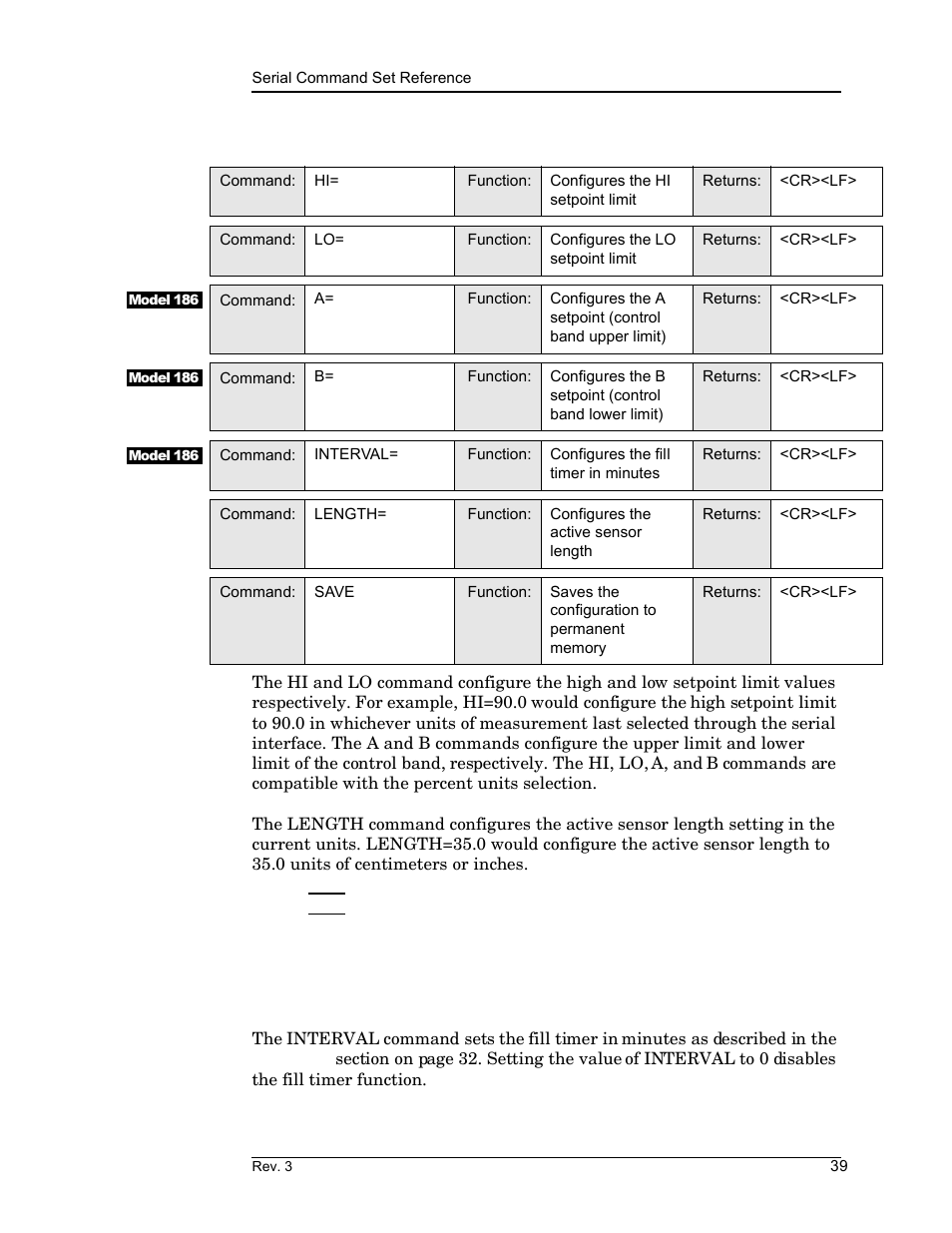 2 commands for configuring permanent memory, Remote interface reference | American Magnetics 185 & 186 Liquid Level Instruments (CE-Marked) User Manual | Page 49 / 82