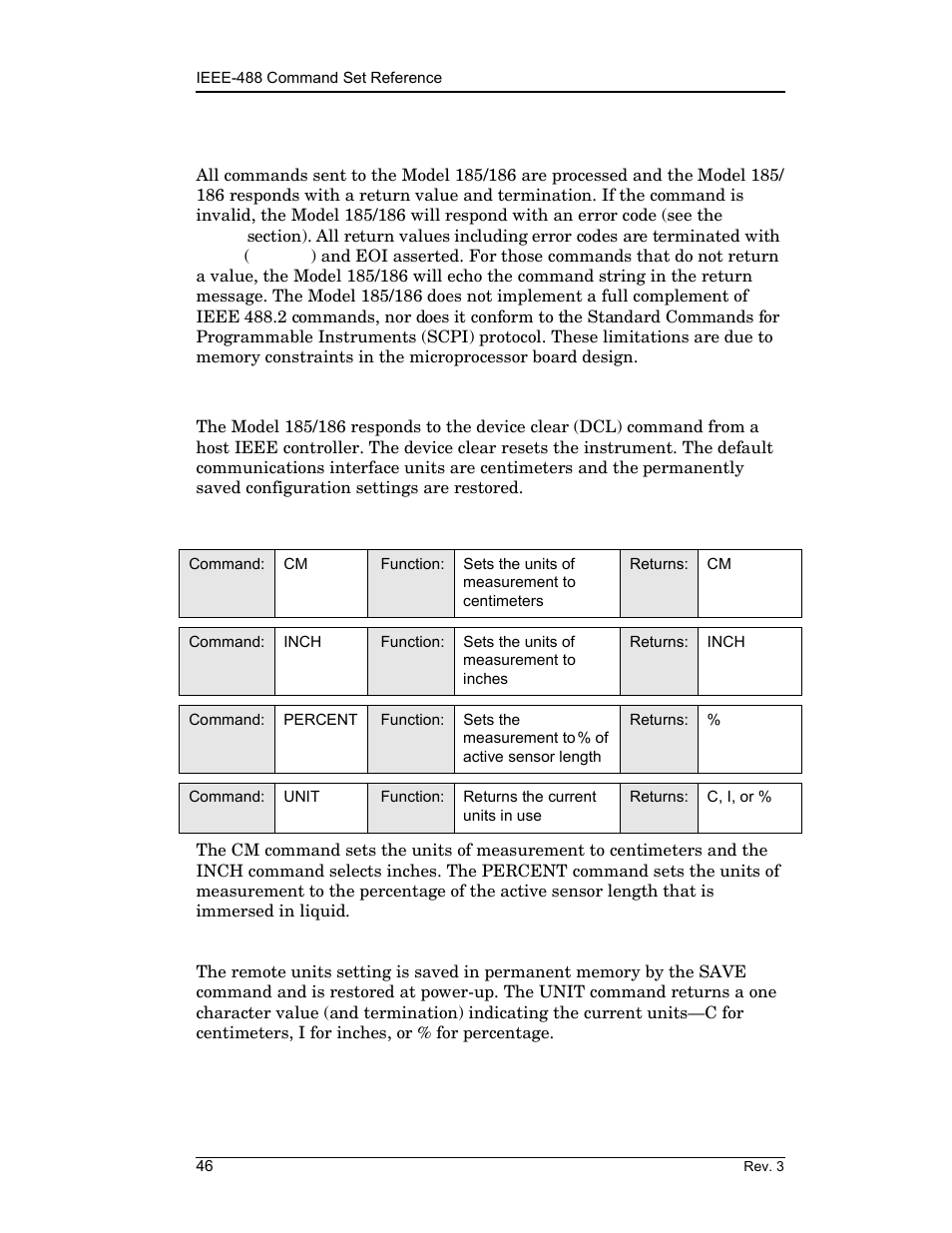 4 ieee-488 command set reference, 1 device clear (dcl) command, Remote interface reference | American Magnetics 185 & 186 Liquid Level Instruments (CE-Marked) User Manual | Page 56 / 82