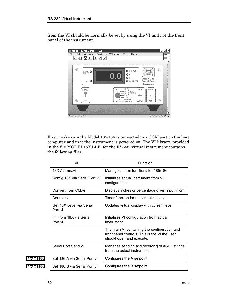 1 launching and initializing the rs-232 vi, Virtual instrument operation | American Magnetics 185 & 186 Liquid Level Instruments (CE-Marked) User Manual | Page 62 / 82