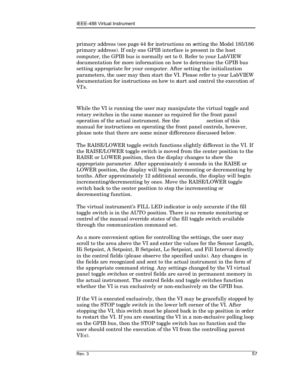 2 interacting with the running vi, Virtual instrument operation | American Magnetics 185 & 186 Liquid Level Instruments (CE-Marked) User Manual | Page 67 / 82