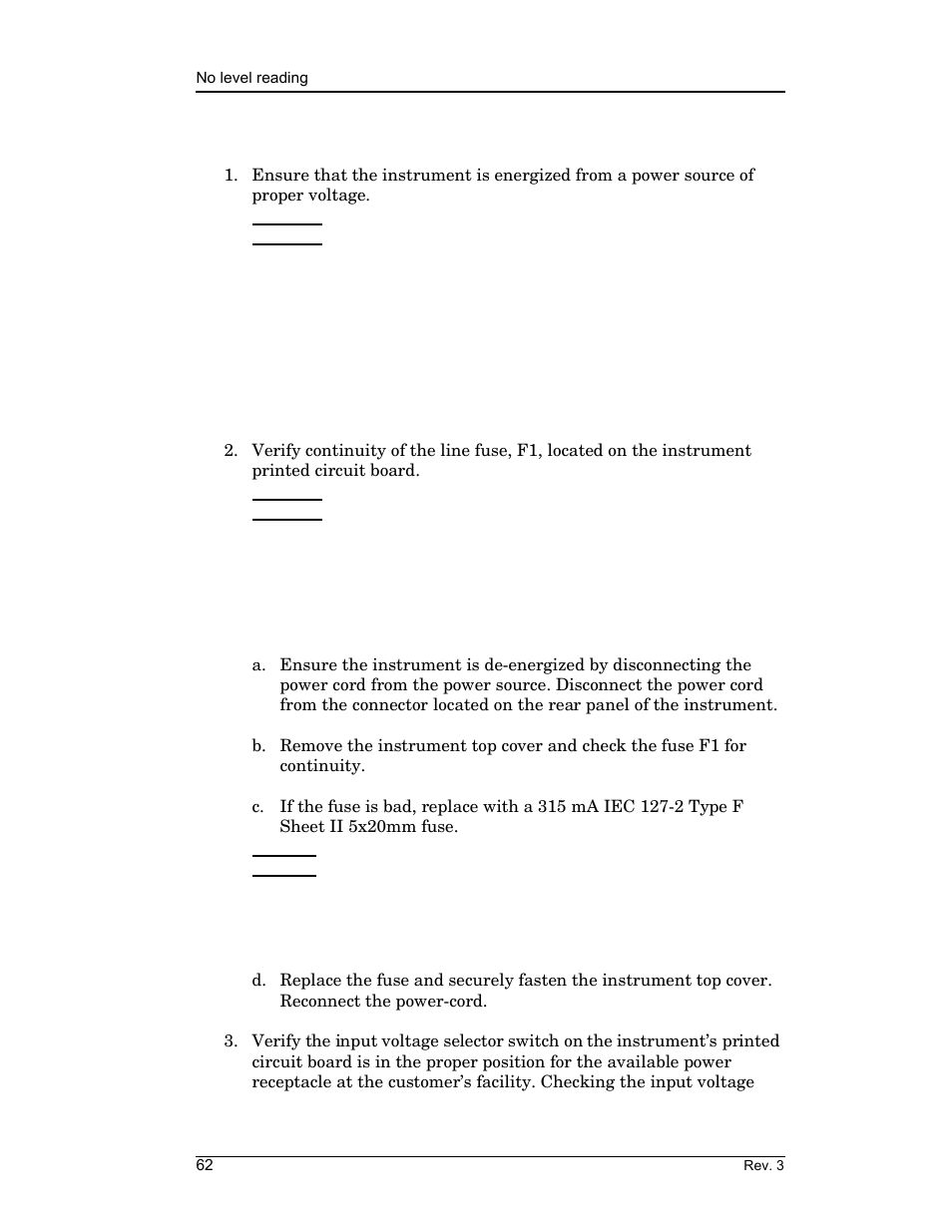 1 no level reading, Service guide | American Magnetics 185 & 186 Liquid Level Instruments (CE-Marked) User Manual | Page 72 / 82