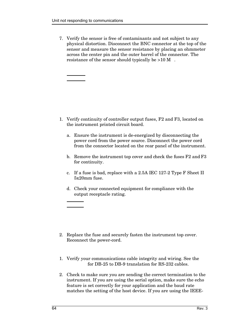 3 controller output does not energize, 4 unit not responding to communications, Service guide | American Magnetics 185 & 186 Liquid Level Instruments (CE-Marked) User Manual | Page 74 / 82