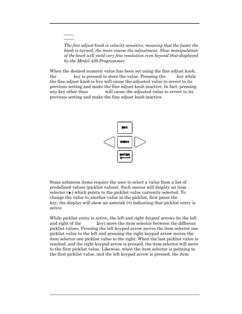 5 entering picklist values, Figure 3-3. menu navigation keys, Figure 3-3 menu navigation keys | Operation | American Magnetics 03300PS-430-601 High Stability Integrated Power Supply System User Manual | Page 50 / 226