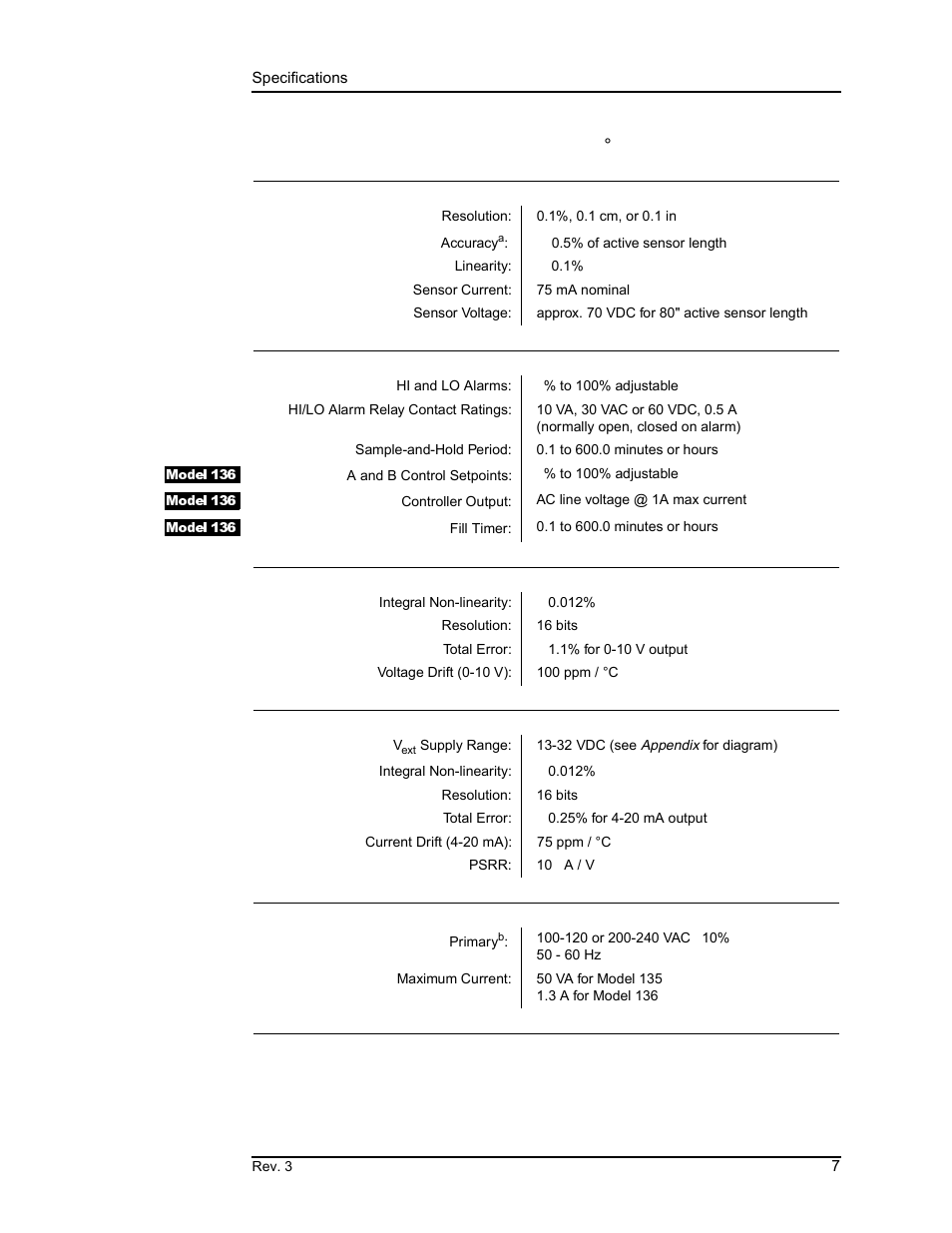 6 model 135/136 specifications @ 25 ˚c, Model 135/136 specifications @ 25 °c, Introduction | American Magnetics 135 & 136 Liquid Helium Level Instruments (CE-Marked) User Manual | Page 19 / 72