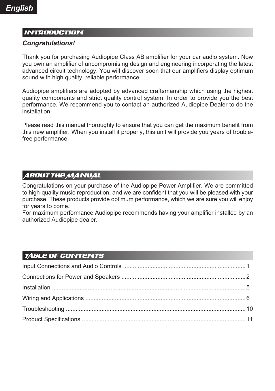English | Audiopipe APCL-6002 es User Manual | Page 2 / 26