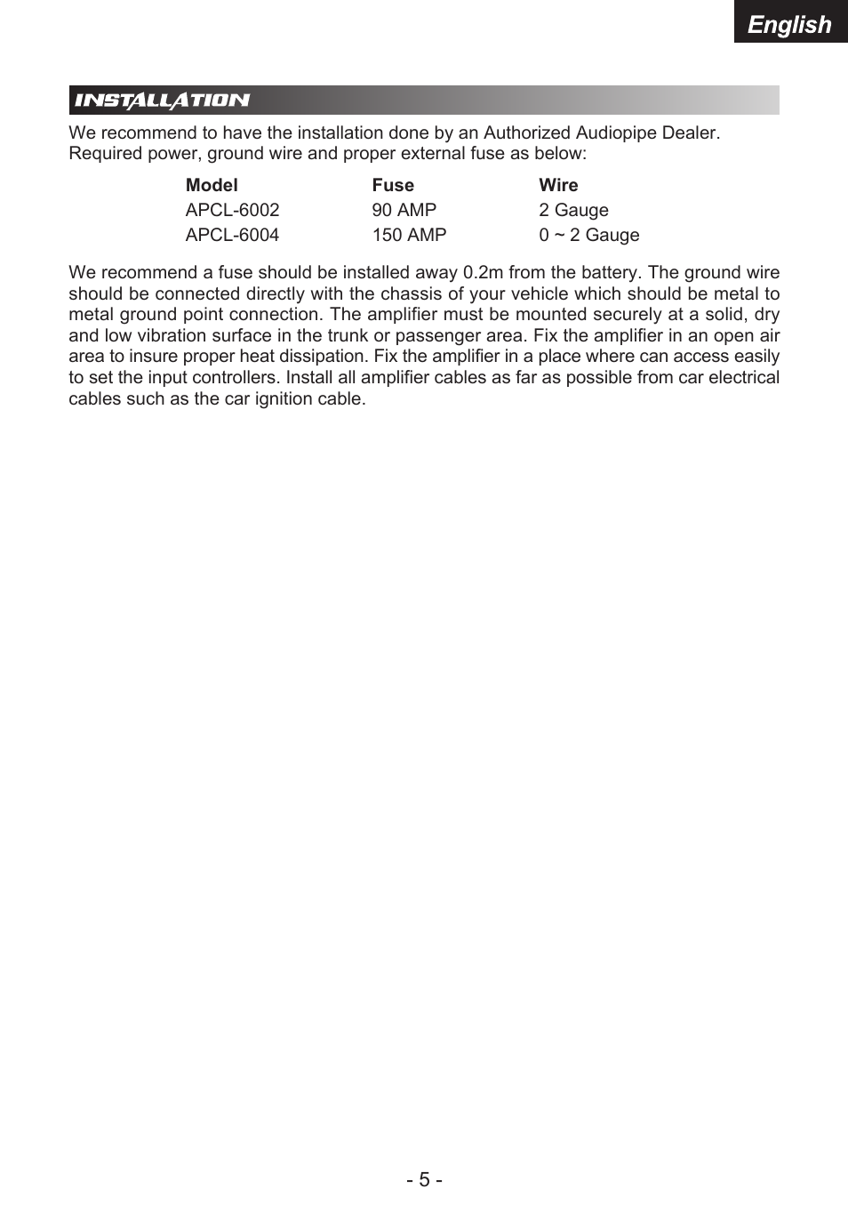 English | Audiopipe APCL-6002 es User Manual | Page 7 / 26