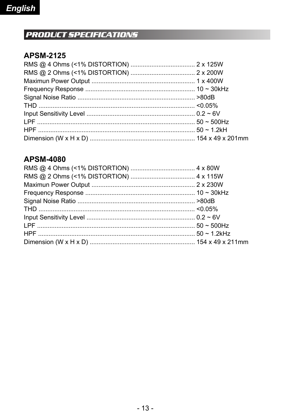 English | Audiopipe APSM-4080 User Manual | Page 14 / 14