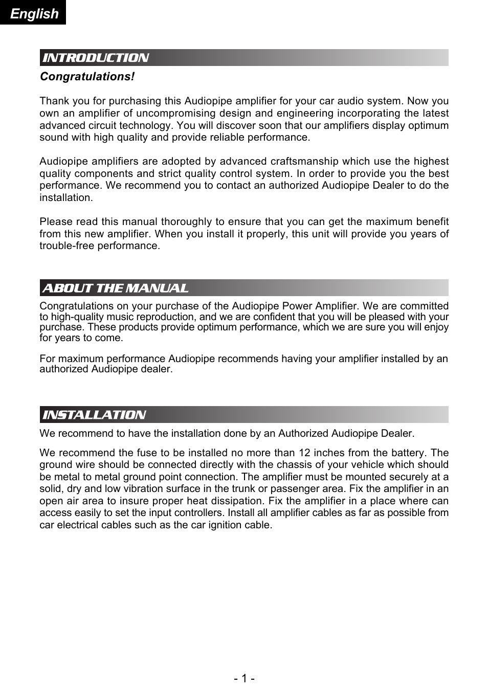 English | Audiopipe APSM-55100 User Manual | Page 2 / 7