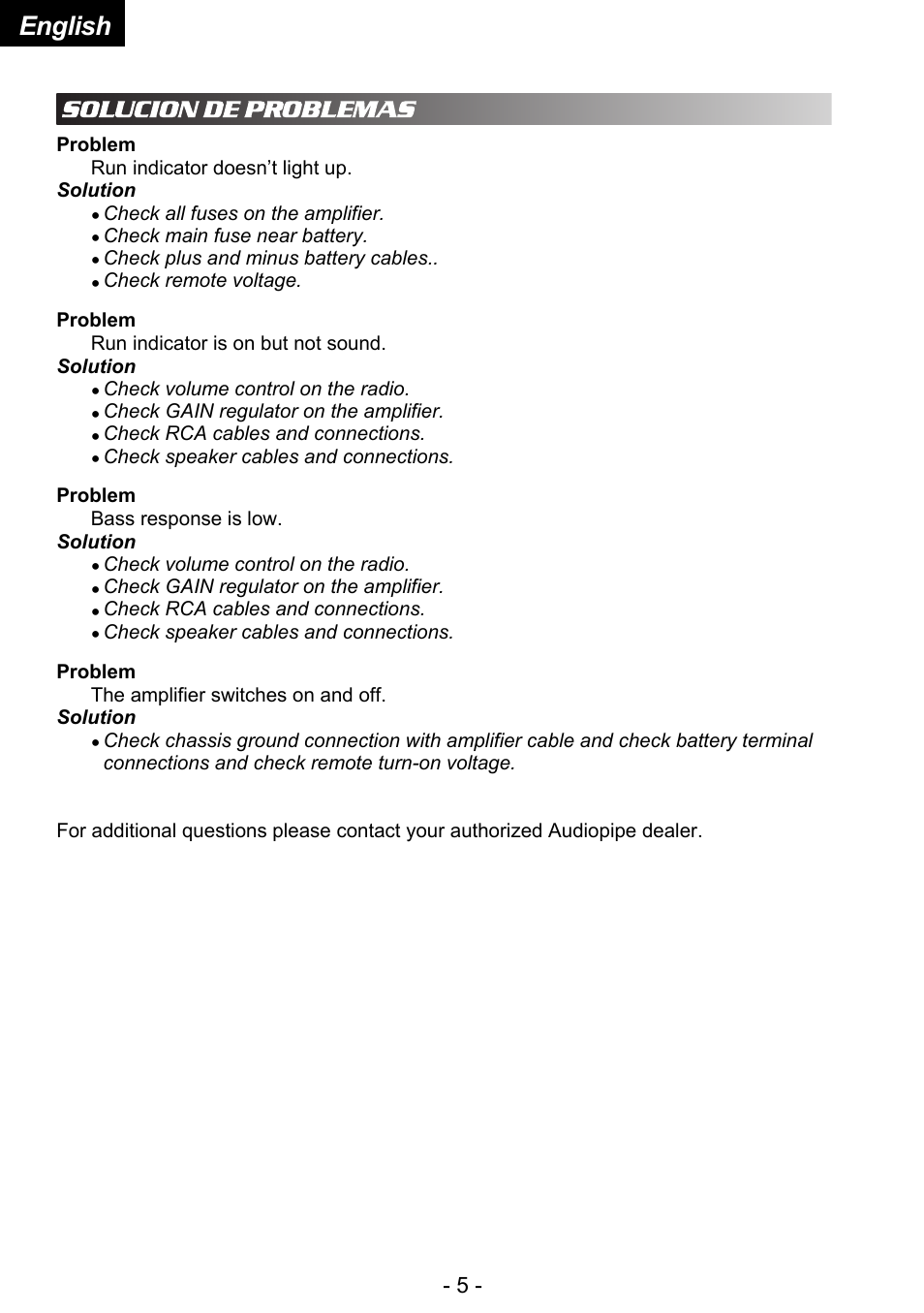 English | Audiopipe APSM-55100 User Manual | Page 6 / 7