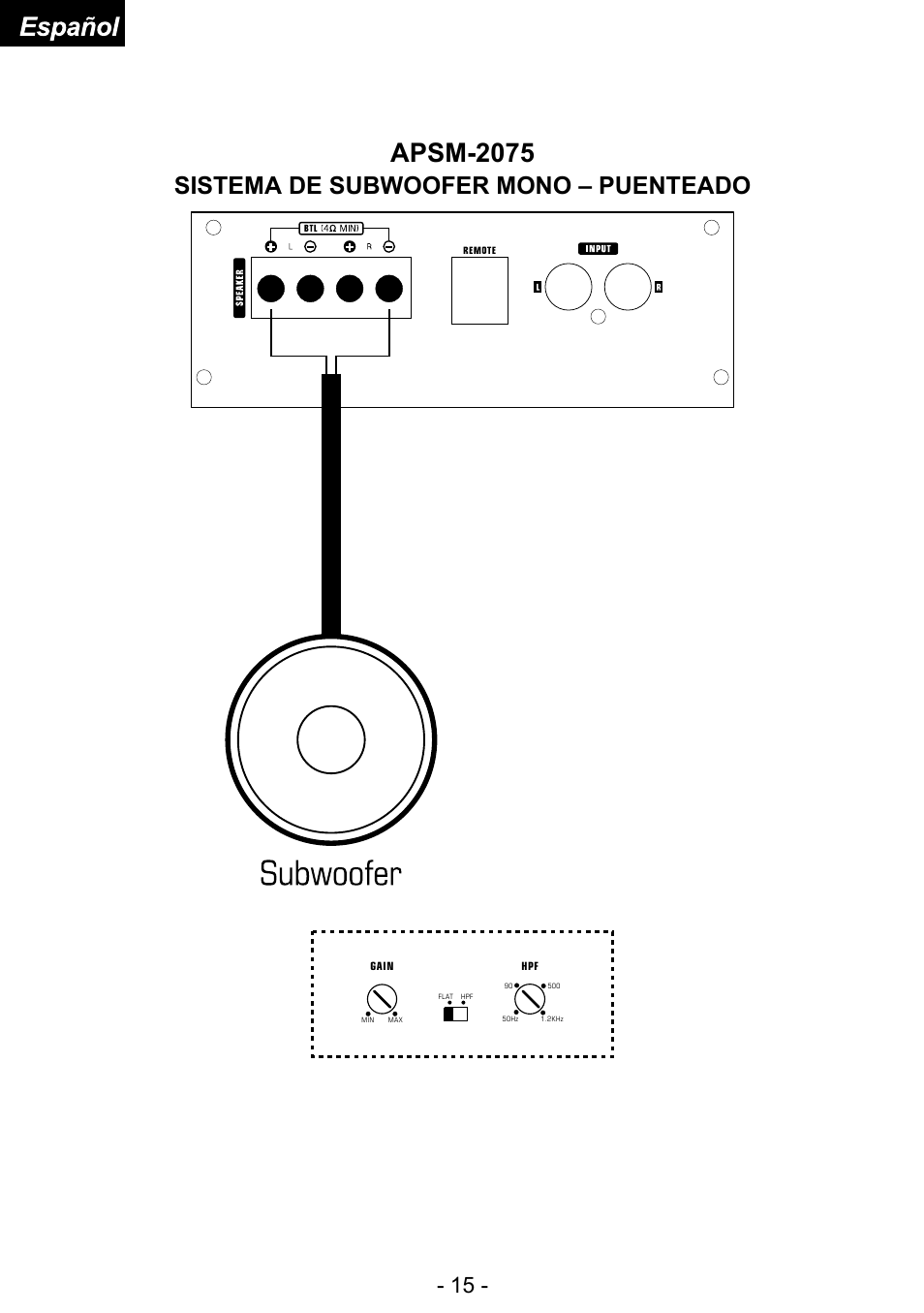 Apsm-2075, Sistema de subwoofer mono – puenteado | Audiopipe APSM-4050 es User Manual | Page 40 / 47