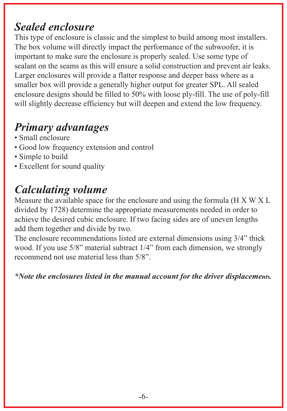 Sealed enclosure, Primary advantages, Calculating volume | Audiopipe TXX-BD3-15 User Manual | Page 8 / 12