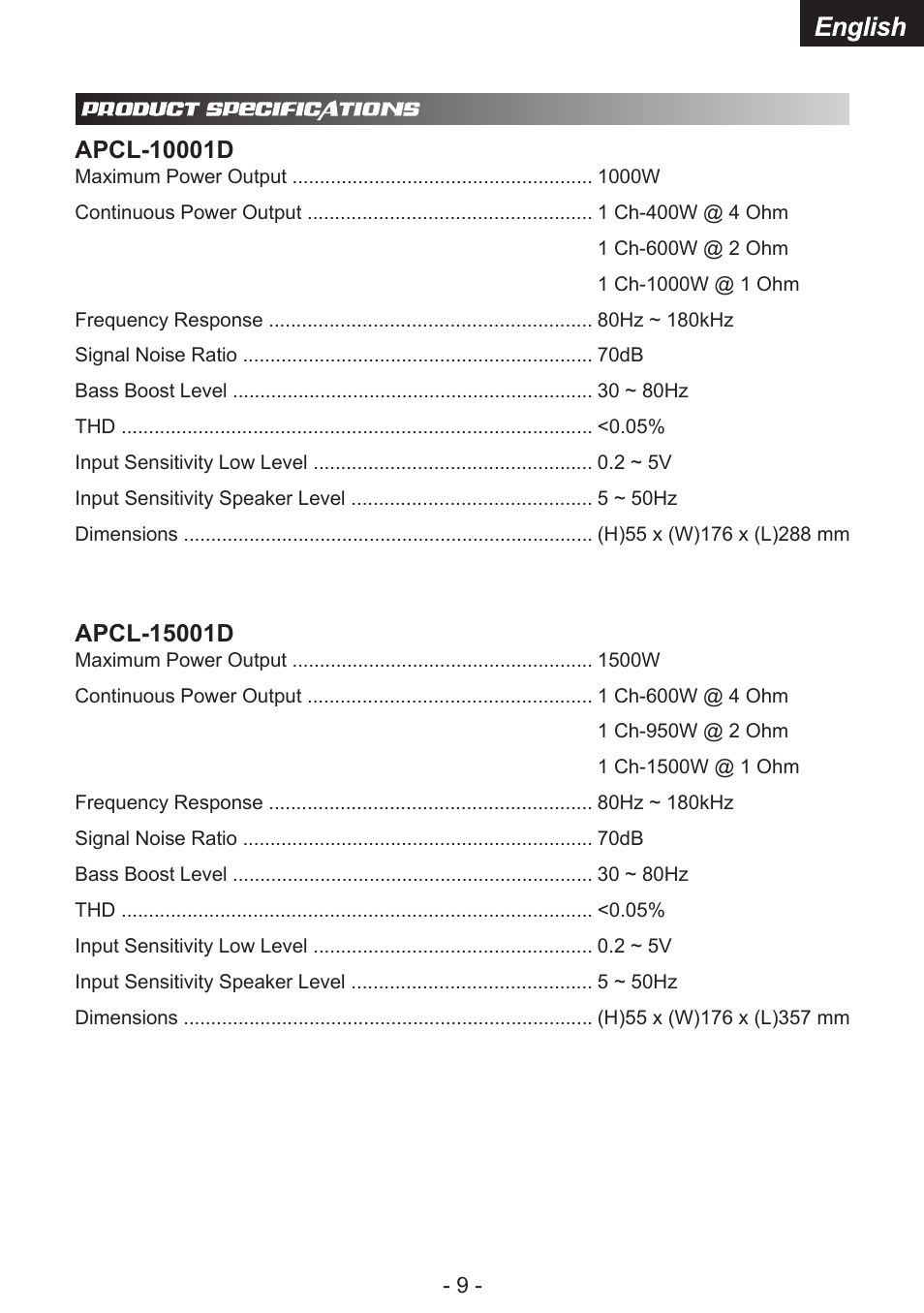 English | Audiopipe APCL-15001D es User Manual | Page 11 / 22