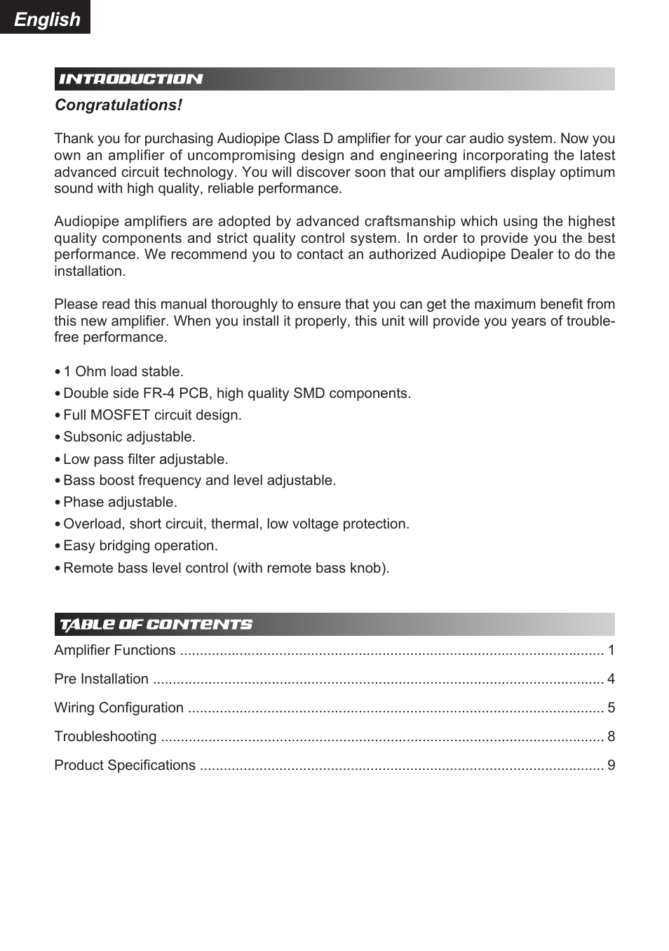 English | Audiopipe APCL-15001D es User Manual | Page 2 / 22