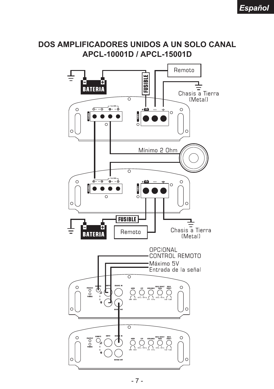 Dos amplificadores unidos a un solo canal | Audiopipe APCL-15001D es User Manual | Page 20 / 22