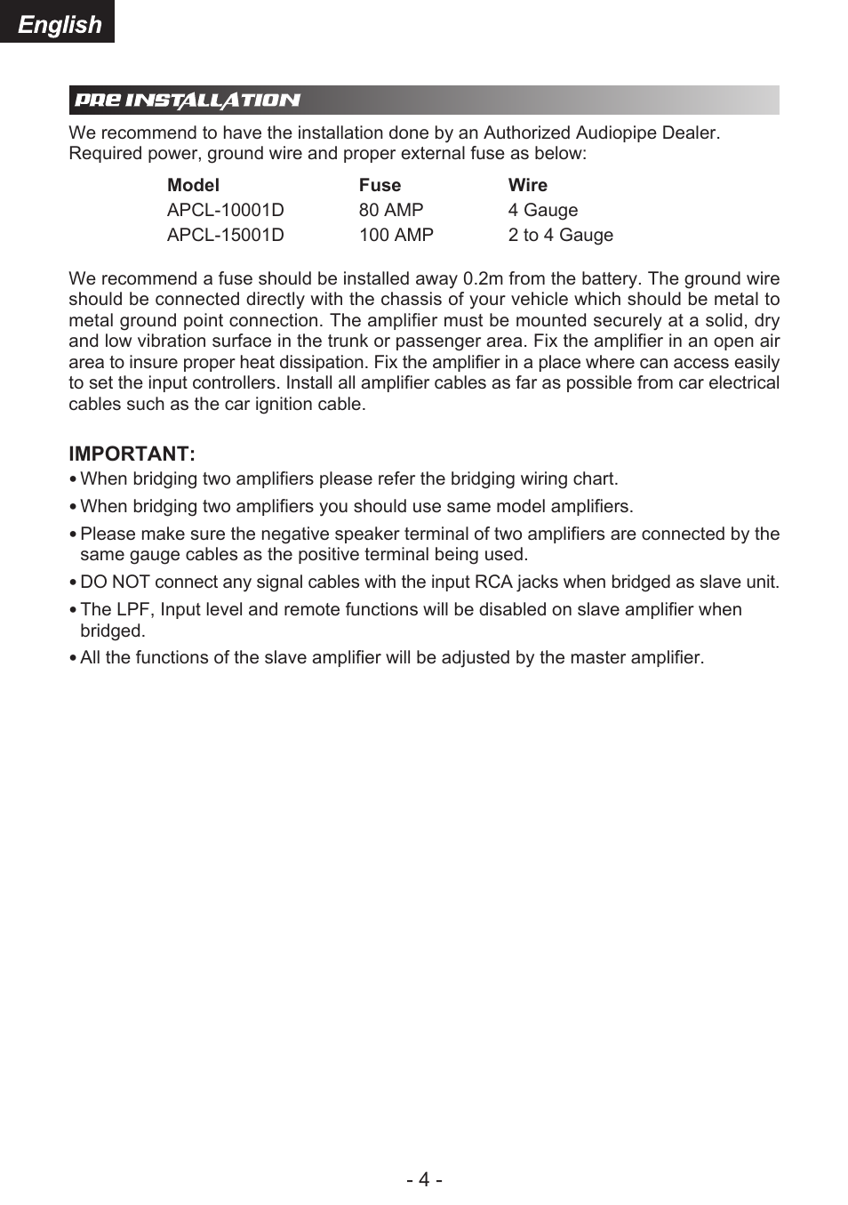 English | Audiopipe APCL-15001D es User Manual | Page 6 / 22