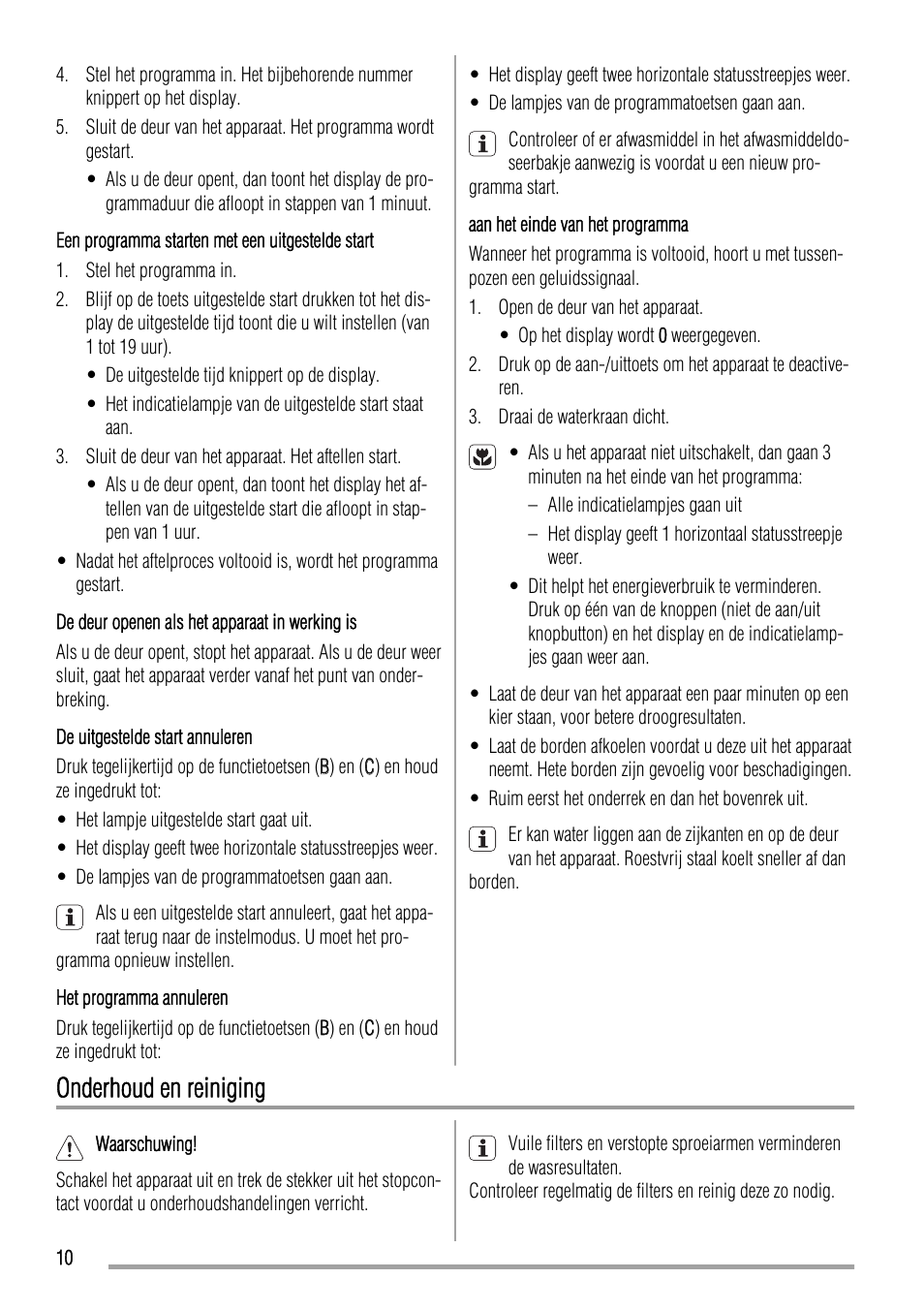 Onderhoud en reiniging | Zanussi ZDT 16002 FA User Manual | Page 10 / 56