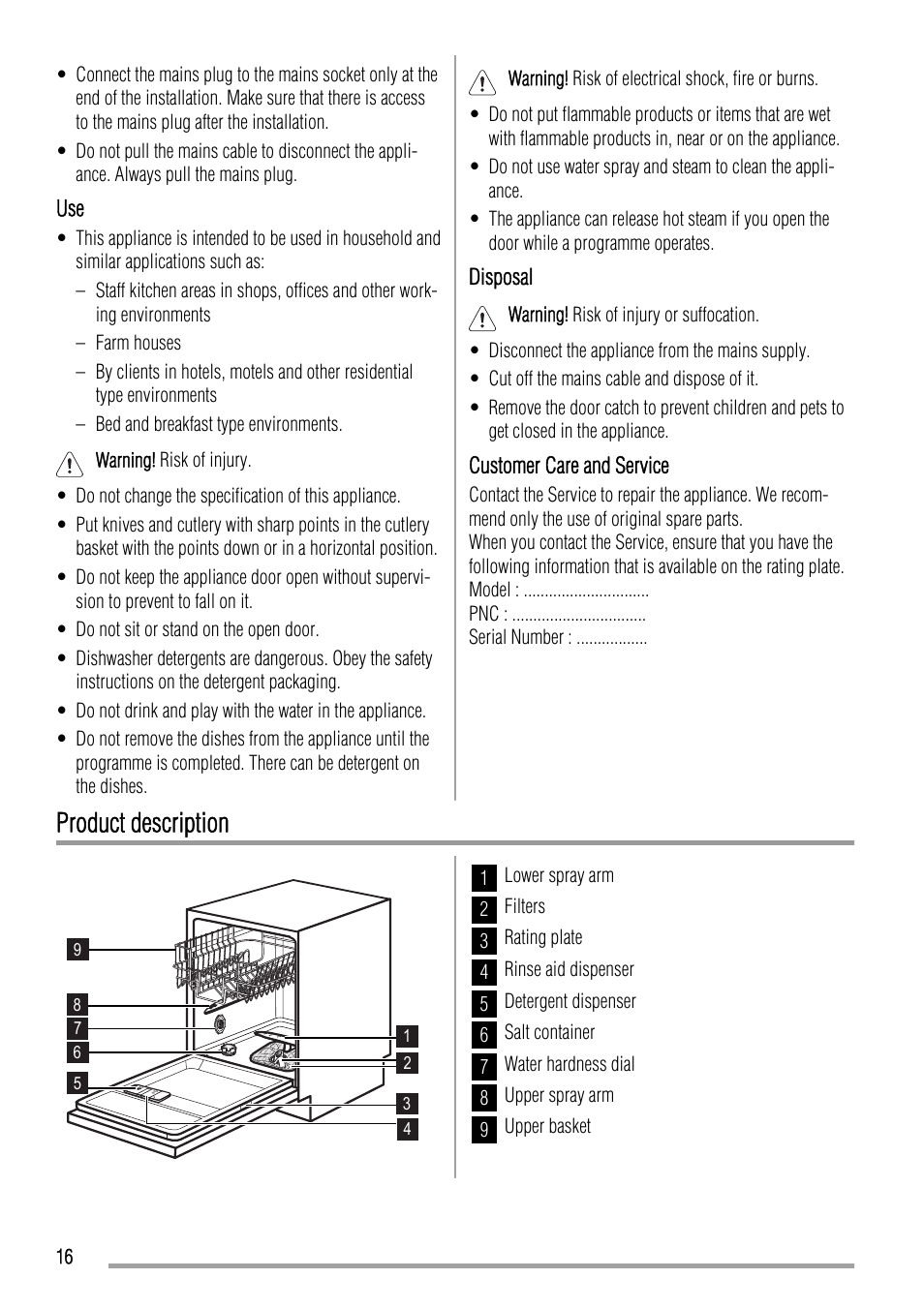 Product description | Zanussi ZDT 16002 FA User Manual | Page 16 / 56