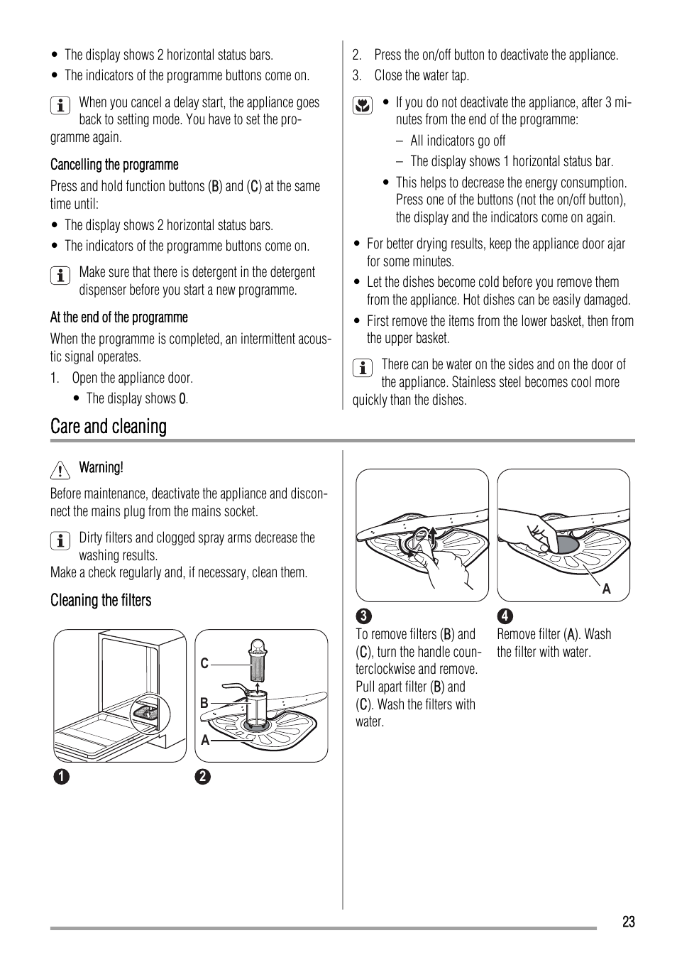 Care and cleaning | Zanussi ZDT 16002 FA User Manual | Page 23 / 56