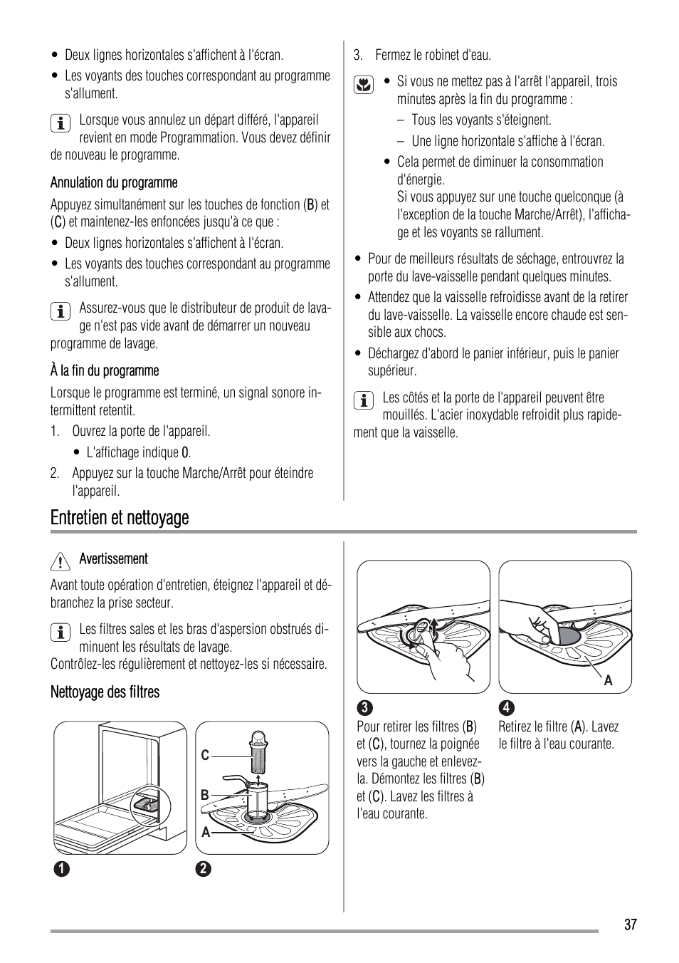 Entretien et nettoyage | Zanussi ZDT 16002 FA User Manual | Page 37 / 56