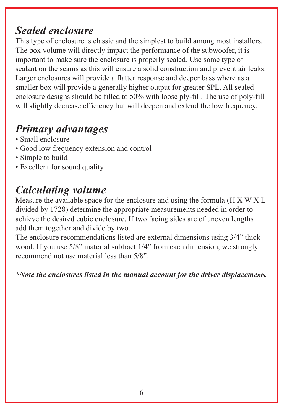 Sealed enclosure, Primary advantages, Calculating volume | Audiopipe TXX-BD2-15 User Manual | Page 8 / 12