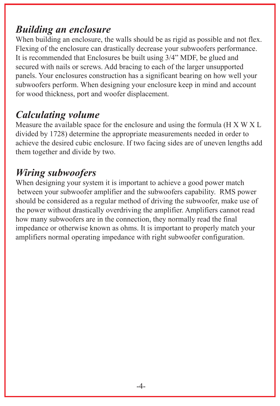 Building an enclosure, Calculating volume, Wiring subwoofers | Audiopipe TXX-BD1-15 User Manual | Page 6 / 12