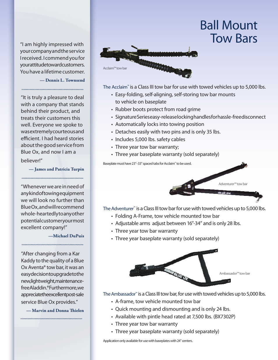 Ball mount tow bars | Blue Ox Towing Products Brochure User Manual | Page 4 / 12