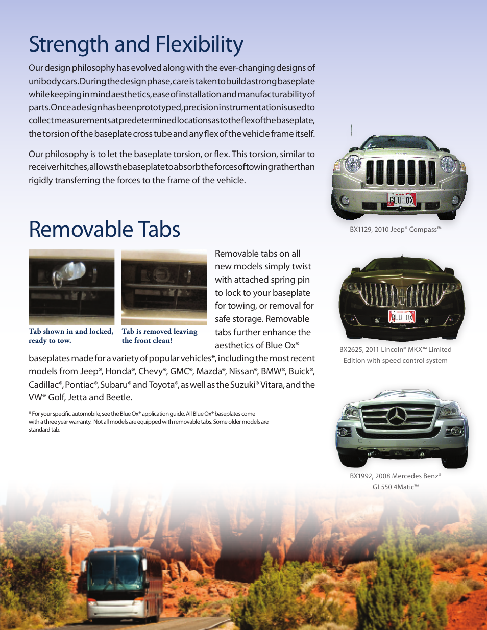 Strength and flexibility removable tabs | Blue Ox Towing Products Brochure User Manual | Page 7 / 12