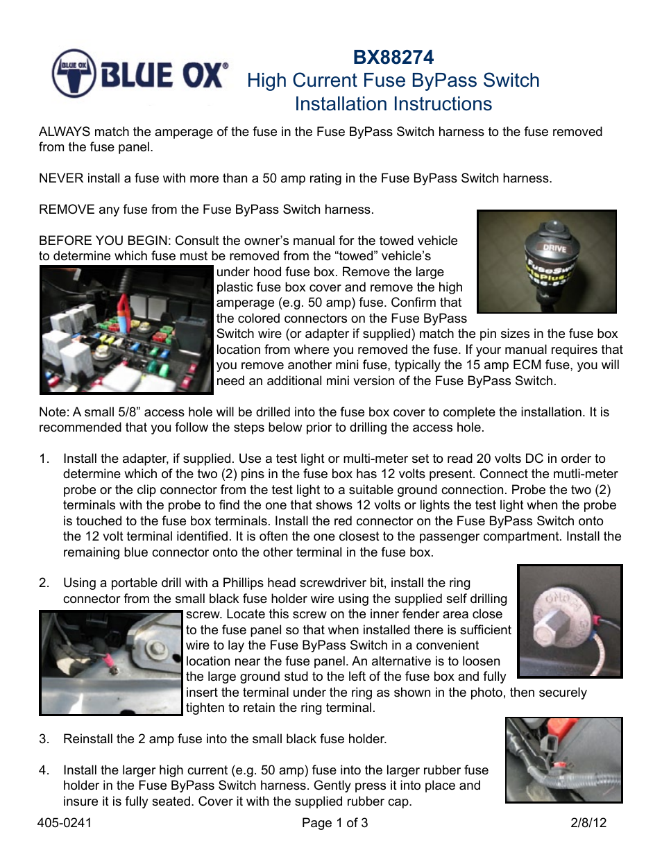 Blue Ox BX88274 User Manual | 3 pages