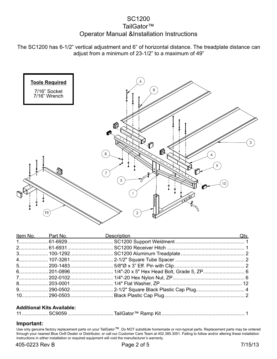 Blue Ox SC1200 User Manual | Page 2 / 5