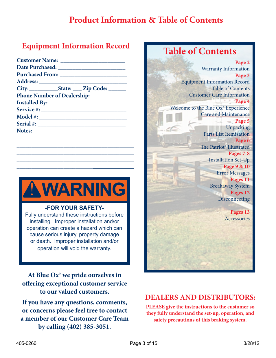 Blue Ox BRK2012 User Manual | Page 3 / 15