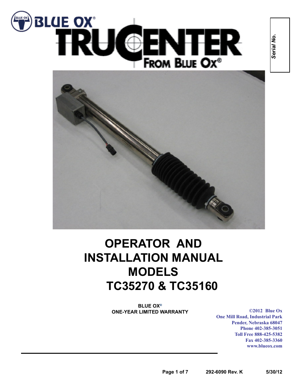 Blue Ox TC35270 User Manual | 7 pages