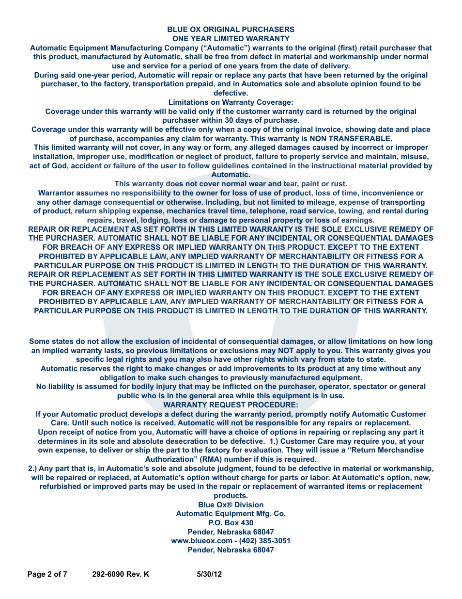 Blue Ox TC35270 User Manual | Page 2 / 7