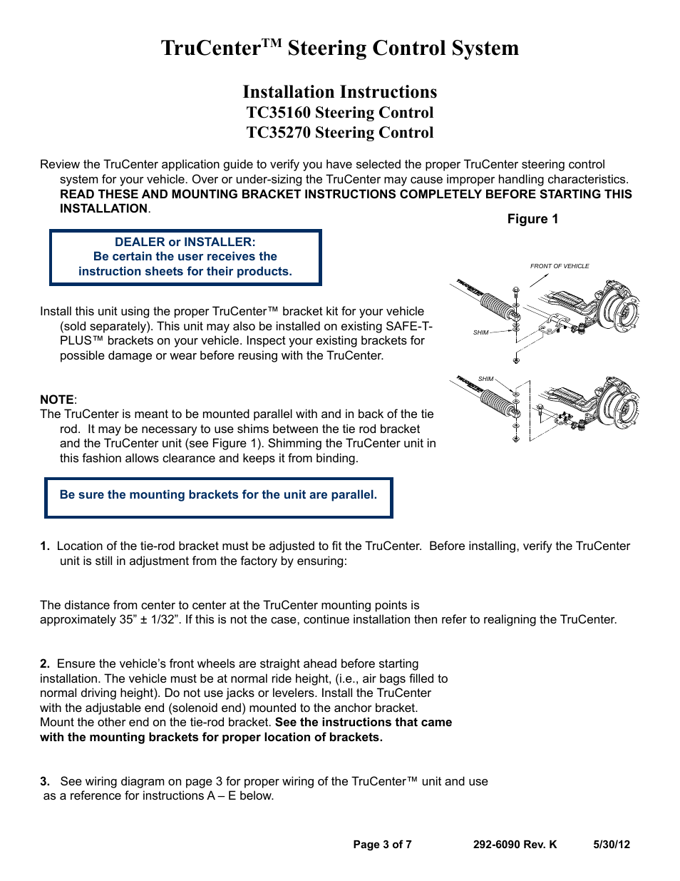 Trucenter, Steering control system, Installation instructions | Blue Ox TC35270 User Manual | Page 3 / 7