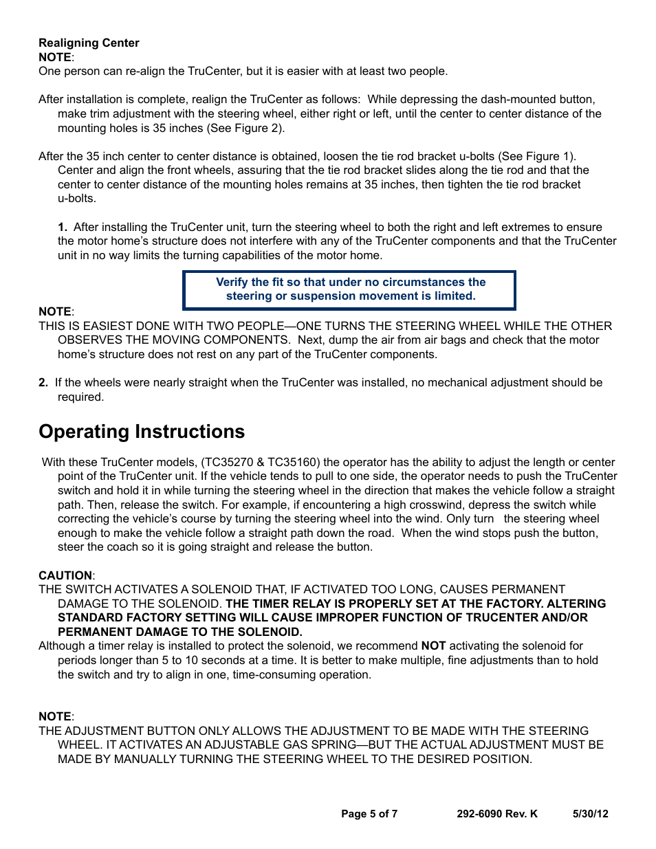 Operating instructions | Blue Ox TC35270 User Manual | Page 5 / 7